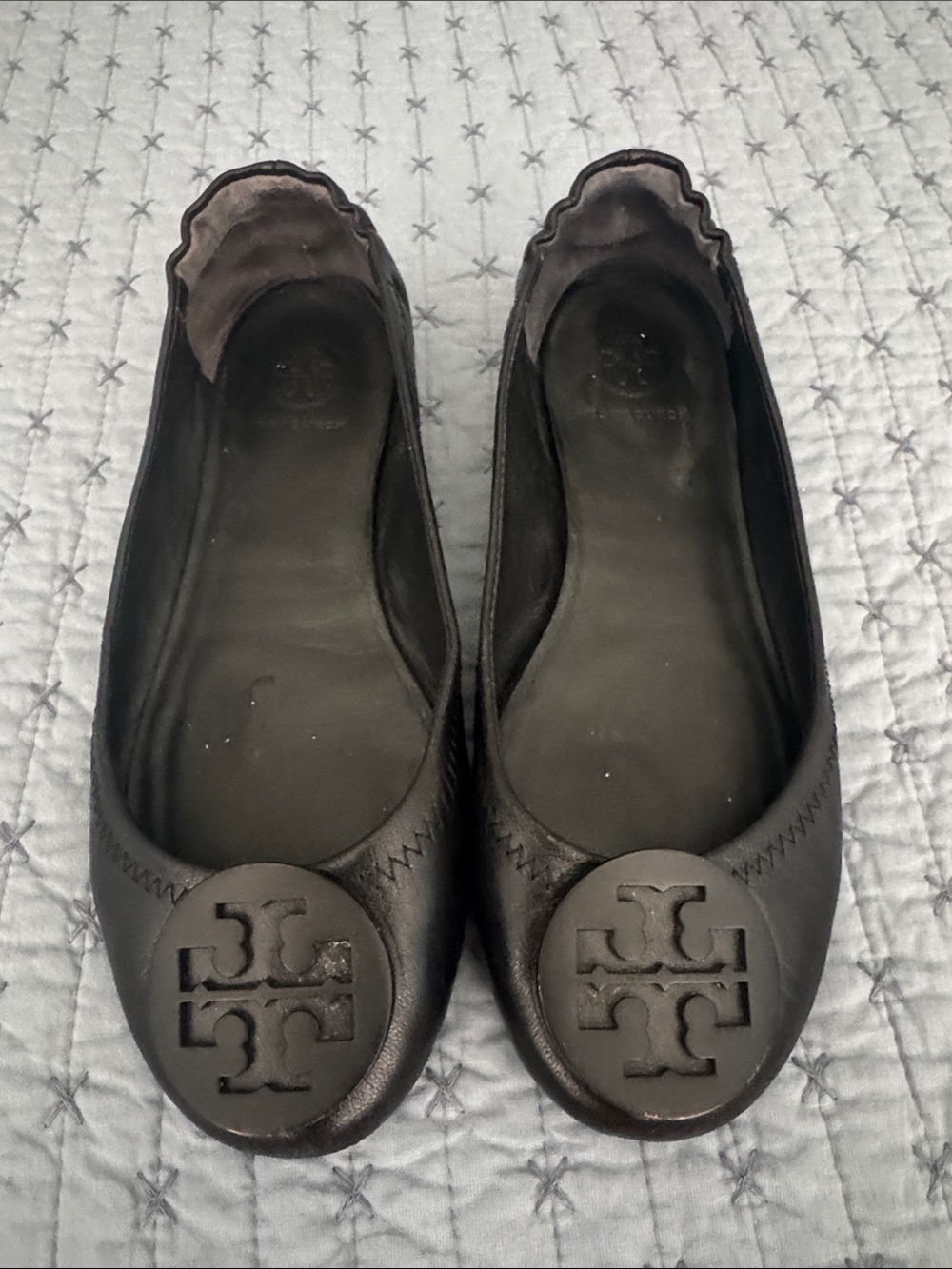 Tory Burch Minnie Travel Ballet Flats - Black Nappa Leather (Estimated Size 6.5)